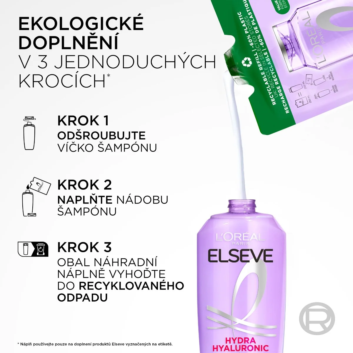 Loréal Paris Elseve Hyaluron Plump šampon náhradní náplň 250 ml