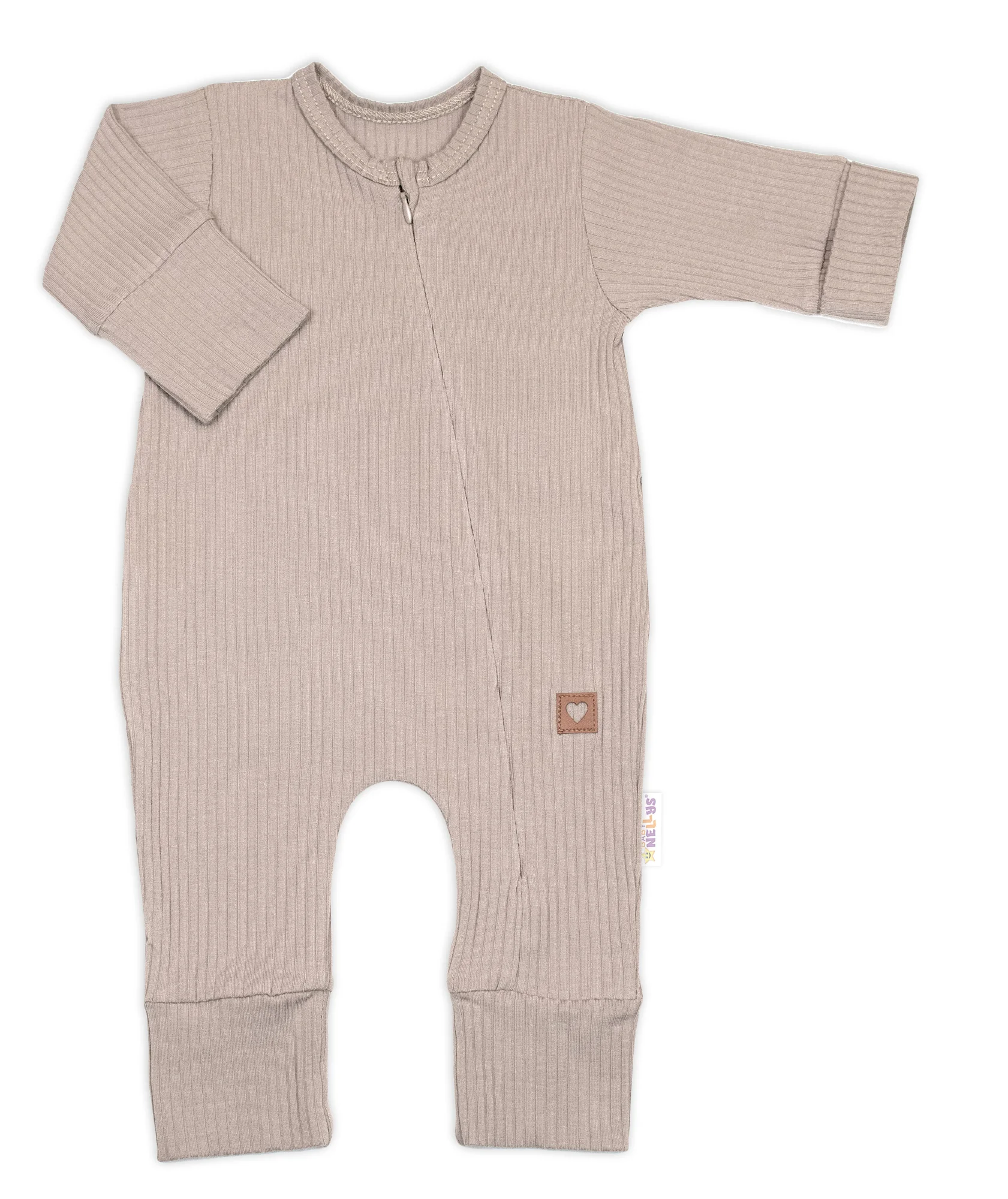 Baby Nellys Rostoucí žebrovaný overálek, čepička a botičky, 3D, Nature - toffi, vel. 62/68