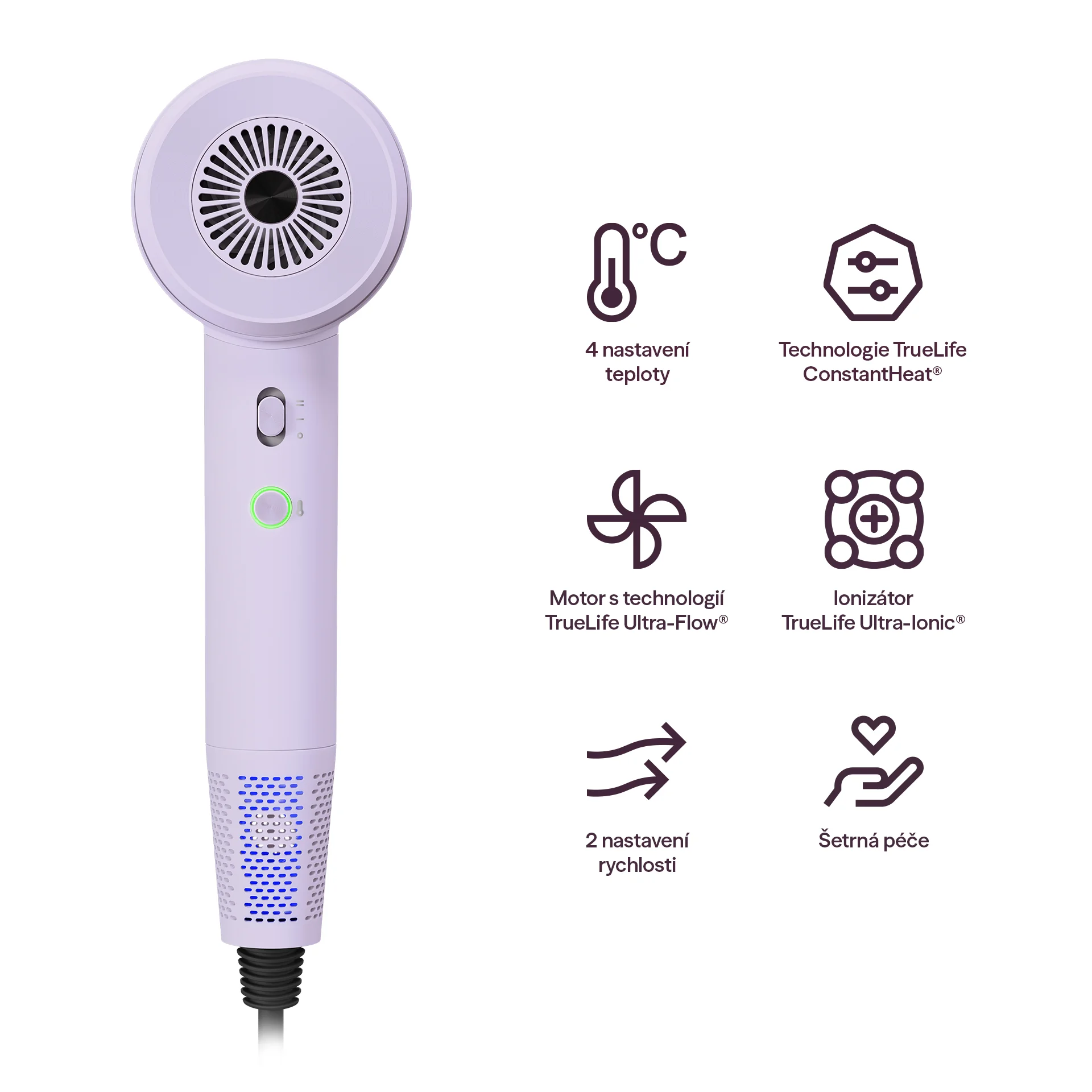 Truelife HairDryer D2 fén na vlasy fialový