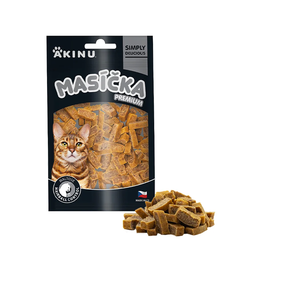 Akinu MASÍČKA PREMIUM Hairball Control pamlsek pro kočky 8 x 50 g
