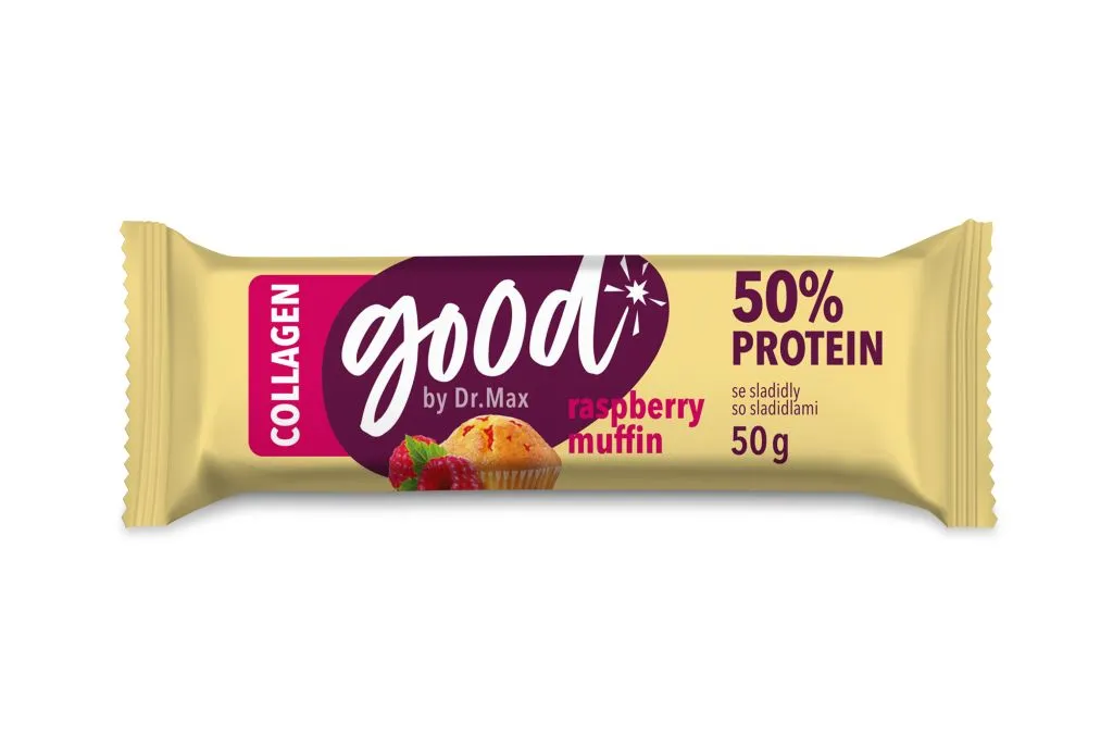Dr. Max Protein Bar 50% Raspberry Muffin Collagen proteinová tyčinka 50 g
