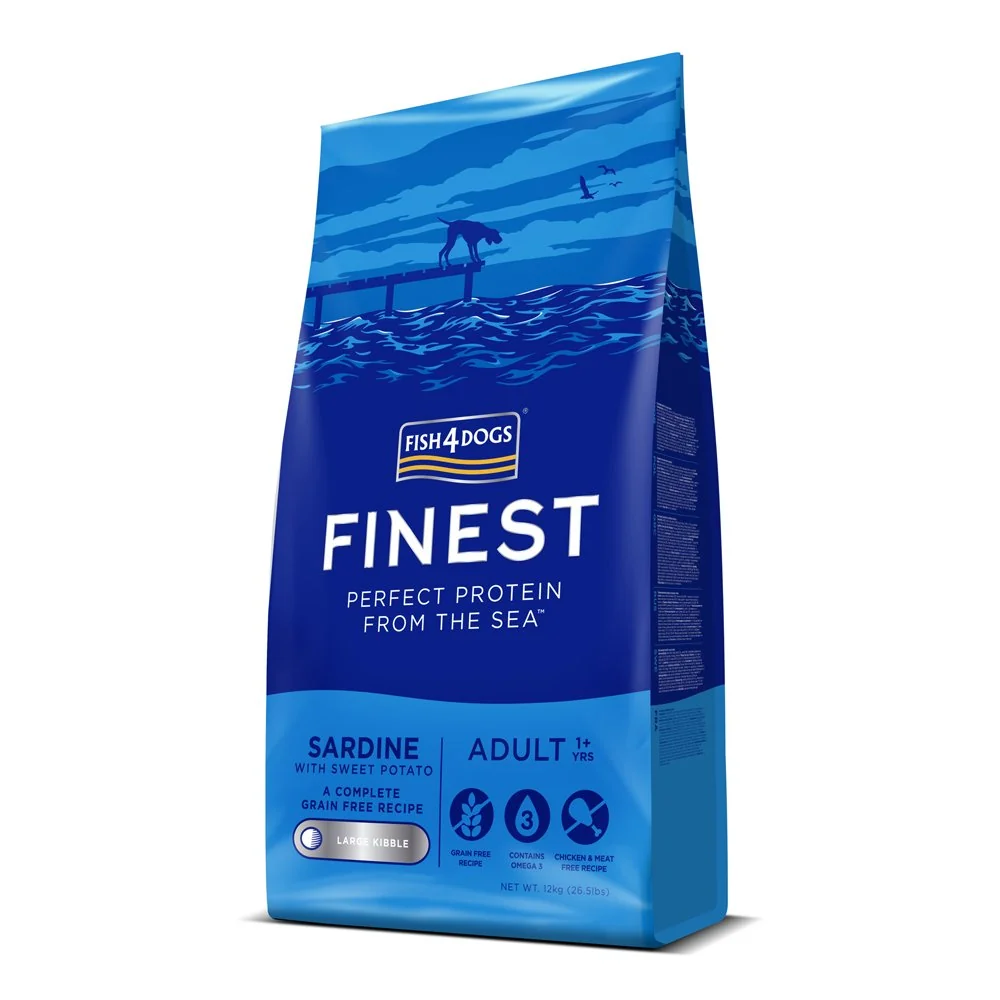 Fish4Dogs Granule velké pro dospělé psy Finest sardinka se sladkými bramborami 12kg,1+