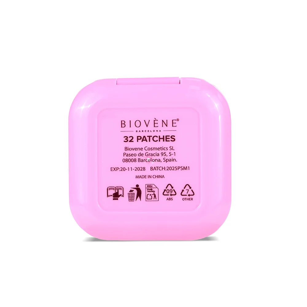 BIOVÉNE Pimple Patches hvězdičkové náplasti v pouzdře se zrcátkem 32 ks růžové