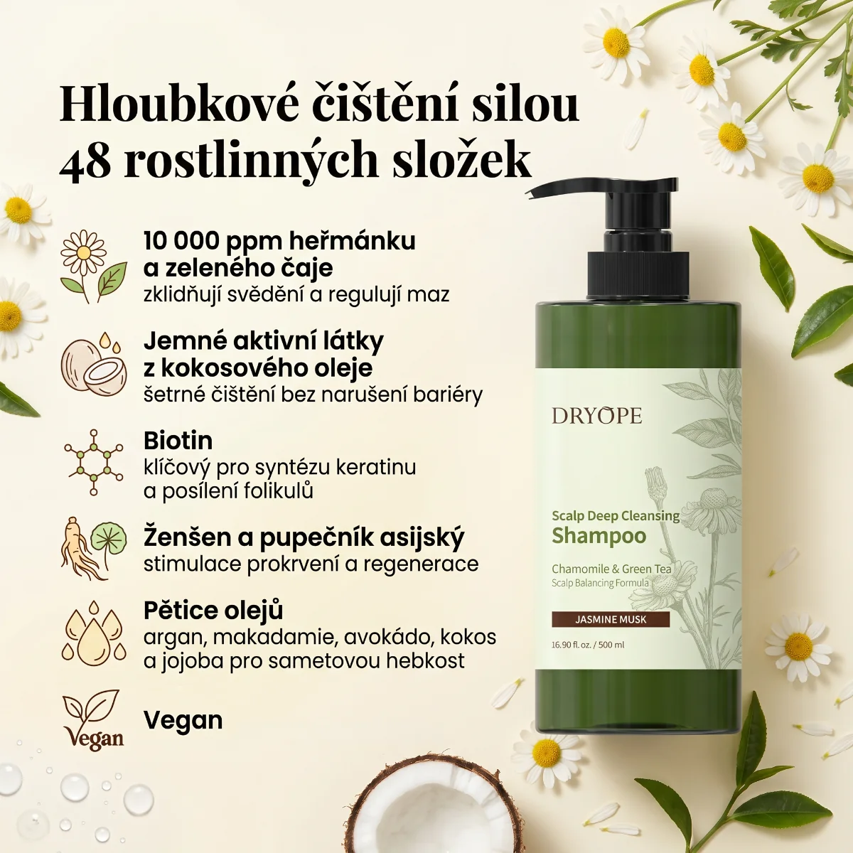DRYOPE Jasmine Musk hloubkově čisticí šampon 500 ml
