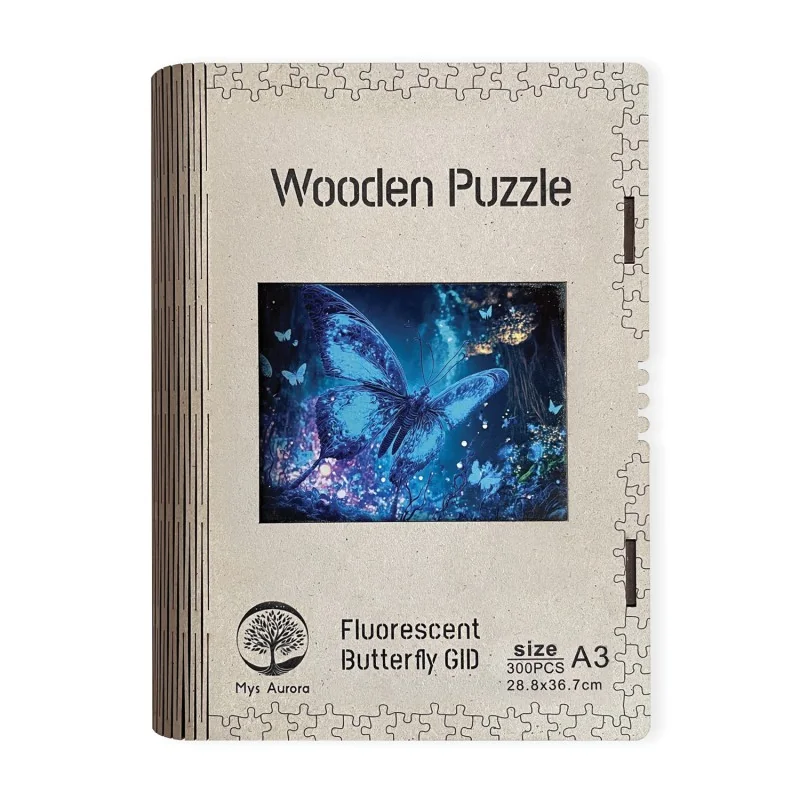 EPEE Wooden puzzle Fluorescent Butterfly A3 GID - svítící ve tmě