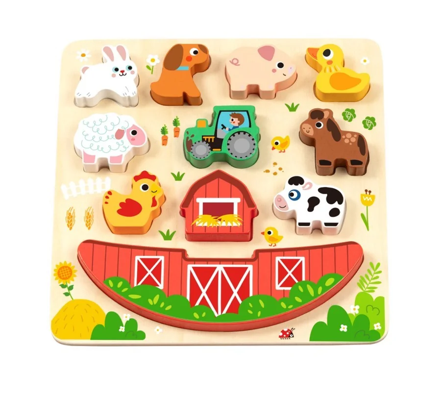2Kids Toys Balanční puzzle Farma 2v1 – vkládačka + hra, certifikované dřevo, 18m+