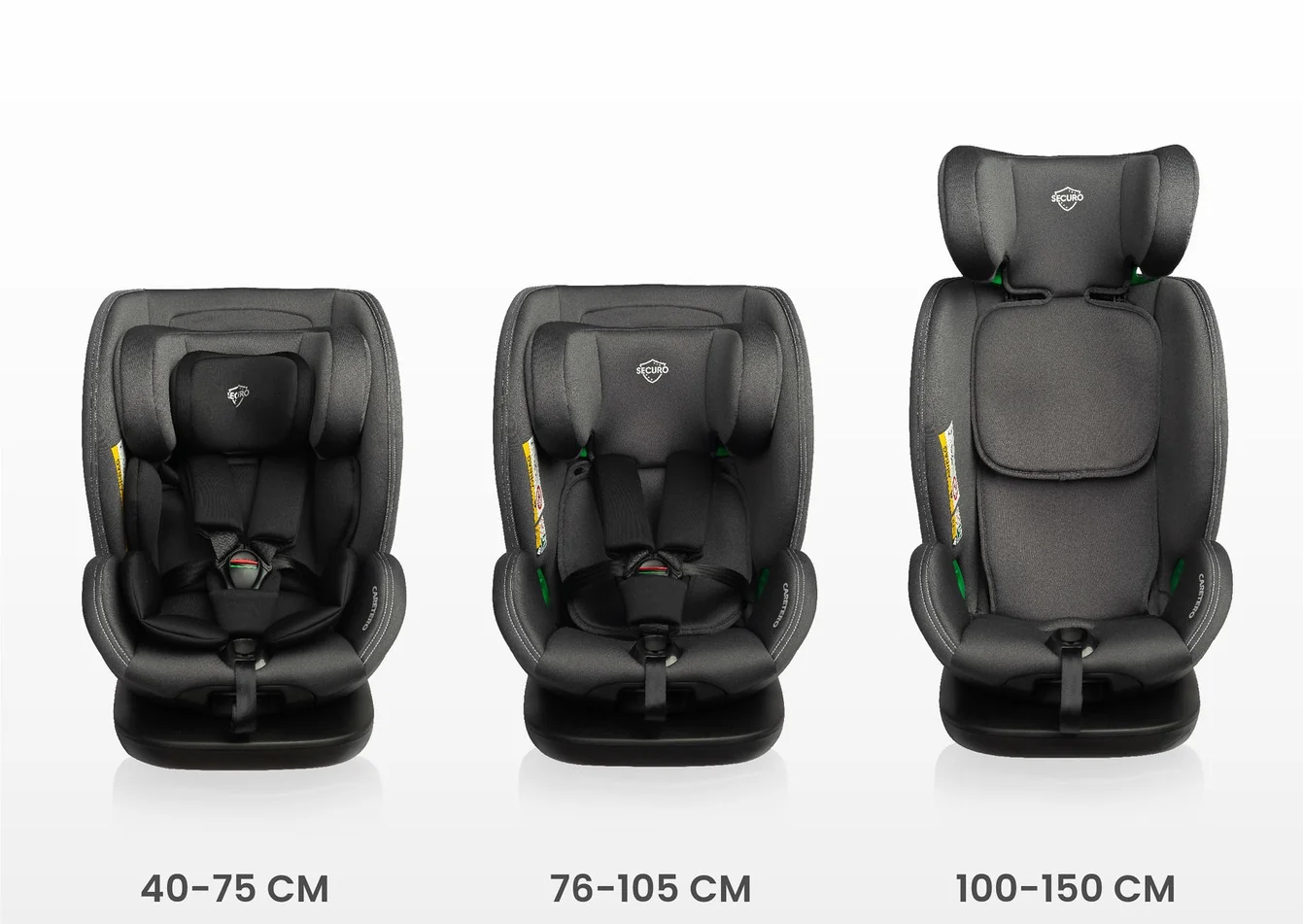 Caretero Dětská autosedačka Securo 40–150 cm, otočná, ISOFIX, i-Size, 40-150, zelená
