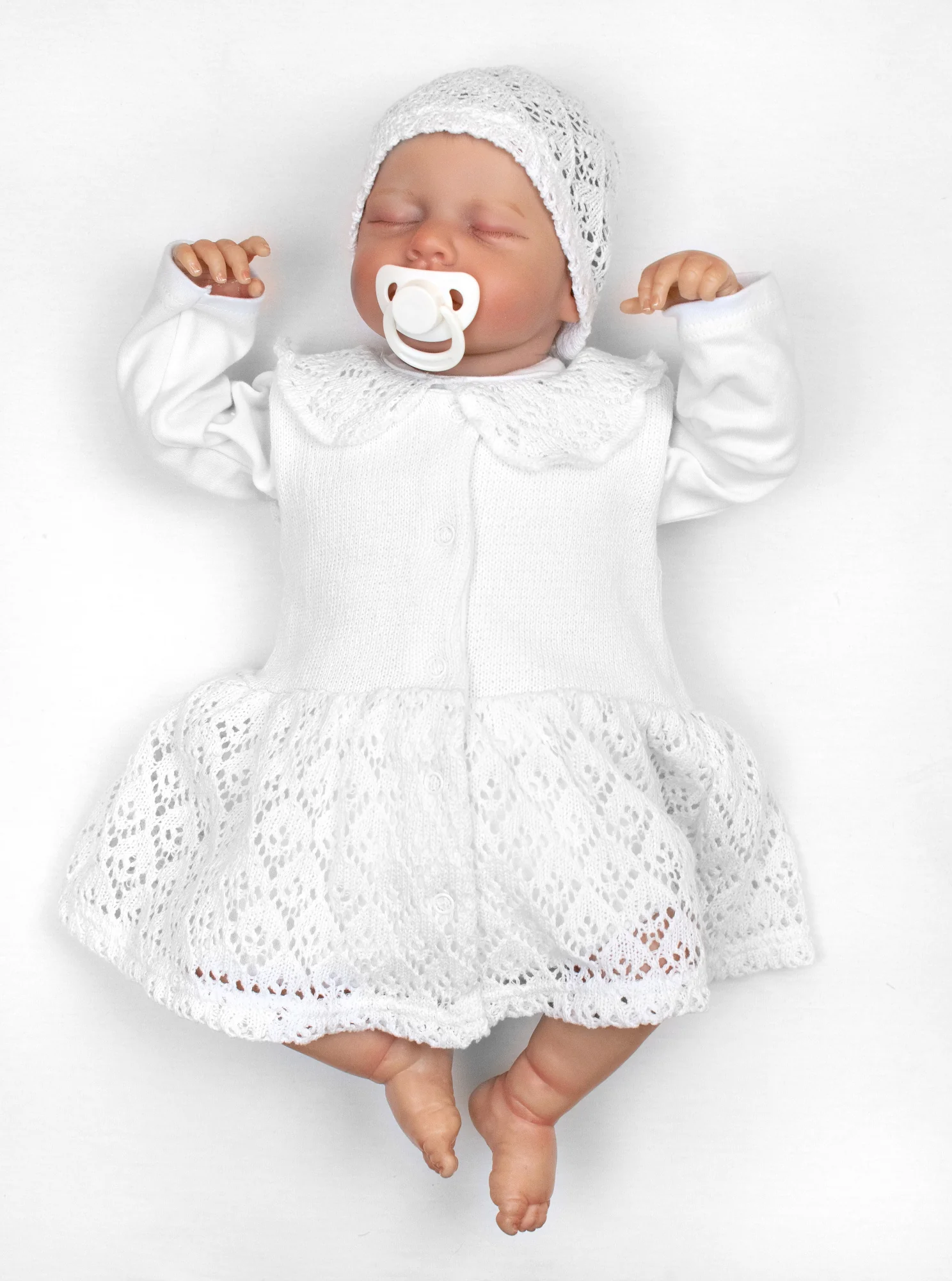 Baby Nellys Luxusní pletená sada pro holčičku na křtiny a oslavu 4D design - bílá, vel. 74 vel.  74