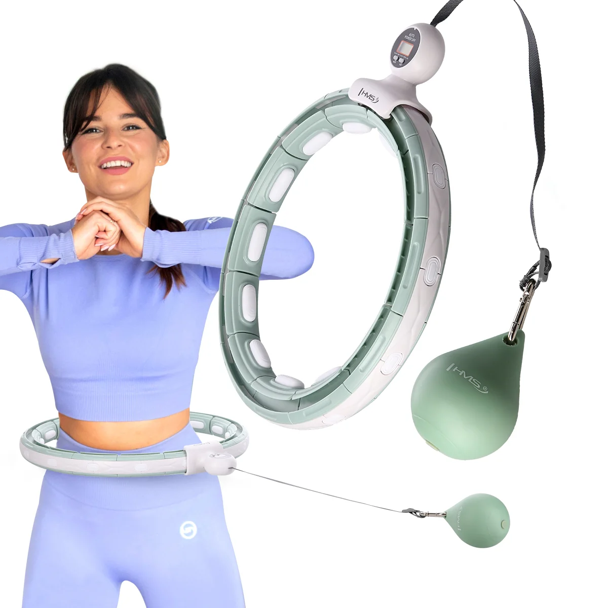 HMS Masážní hula hoop HHM15 se závažím, magnety a počítadlem zelená