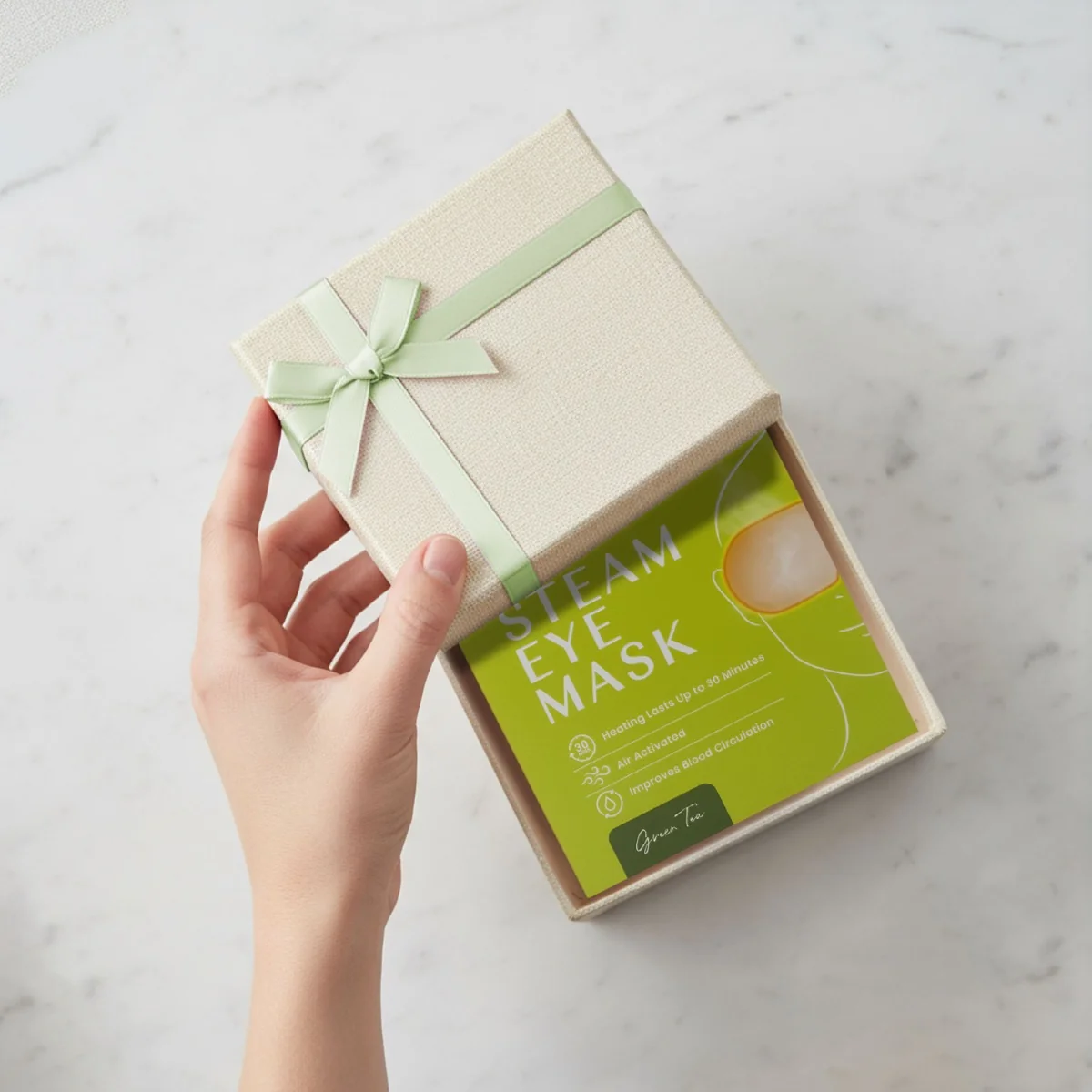 Body Restore Samozahřívací relaxační maska na oční okolí zelený čaj 5 ks