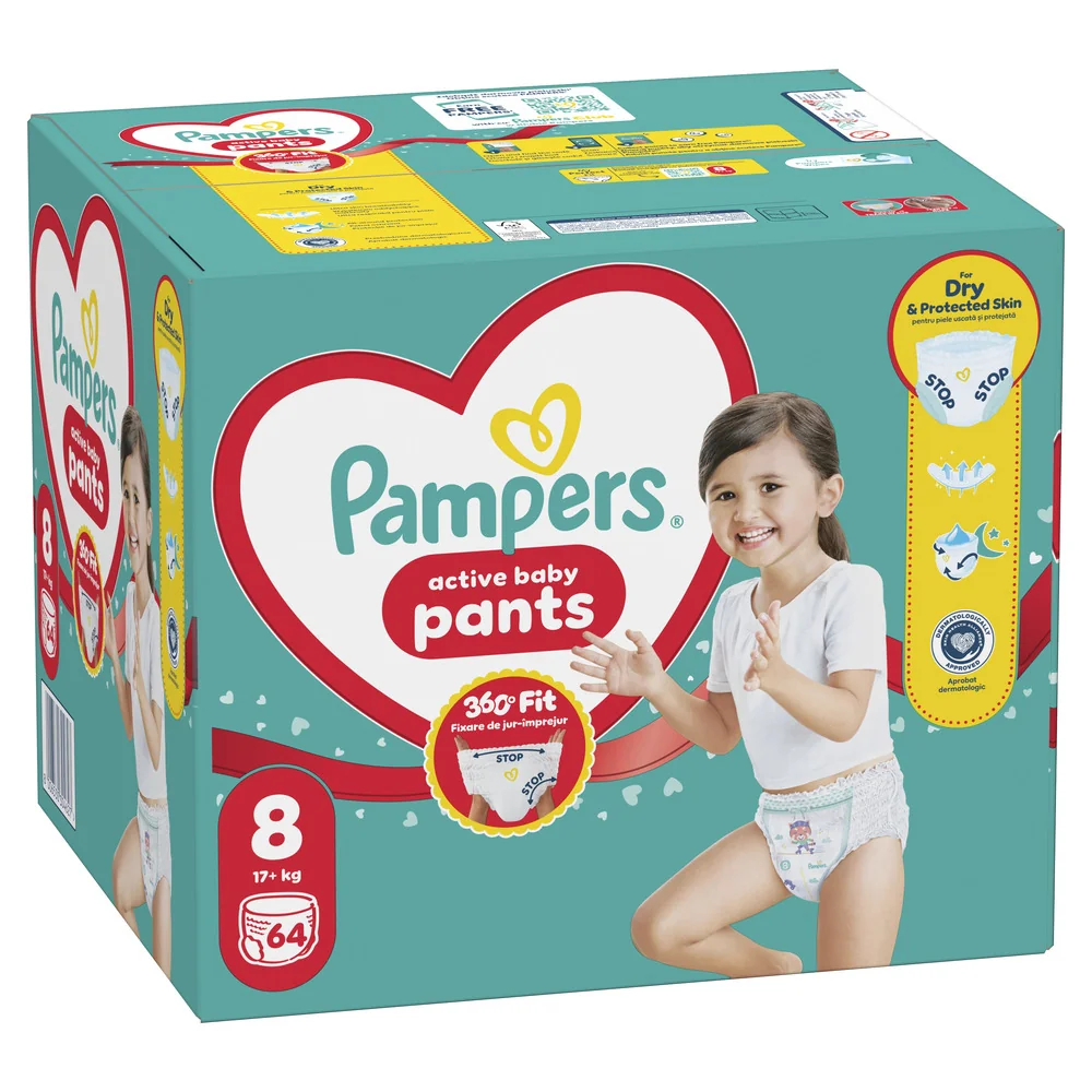 Pampers Active Baby vel. 8 17+ kg plenkové kalhotky 64 ks