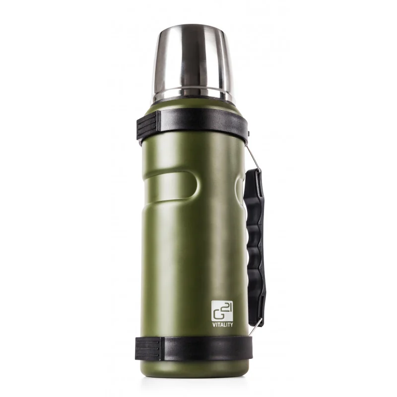 G21 Termoska na pití 1000 ml, khaki zelená s rukojetí
