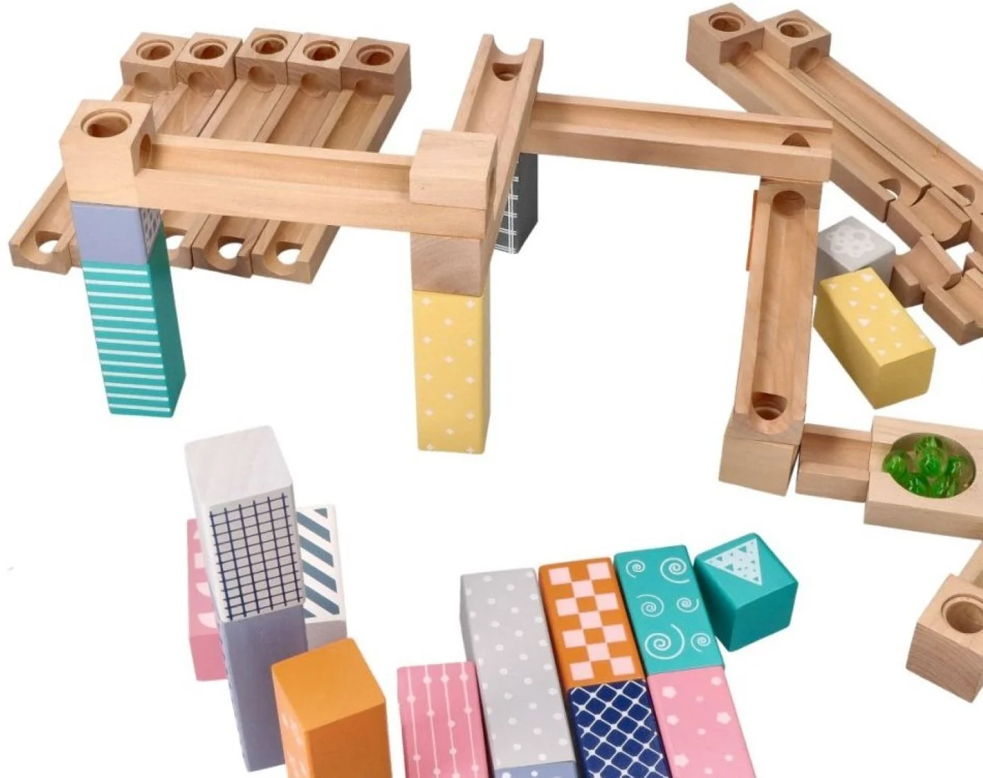 Adam Toys Dřevěná kuličková dráha, labyrint -  53 dílků