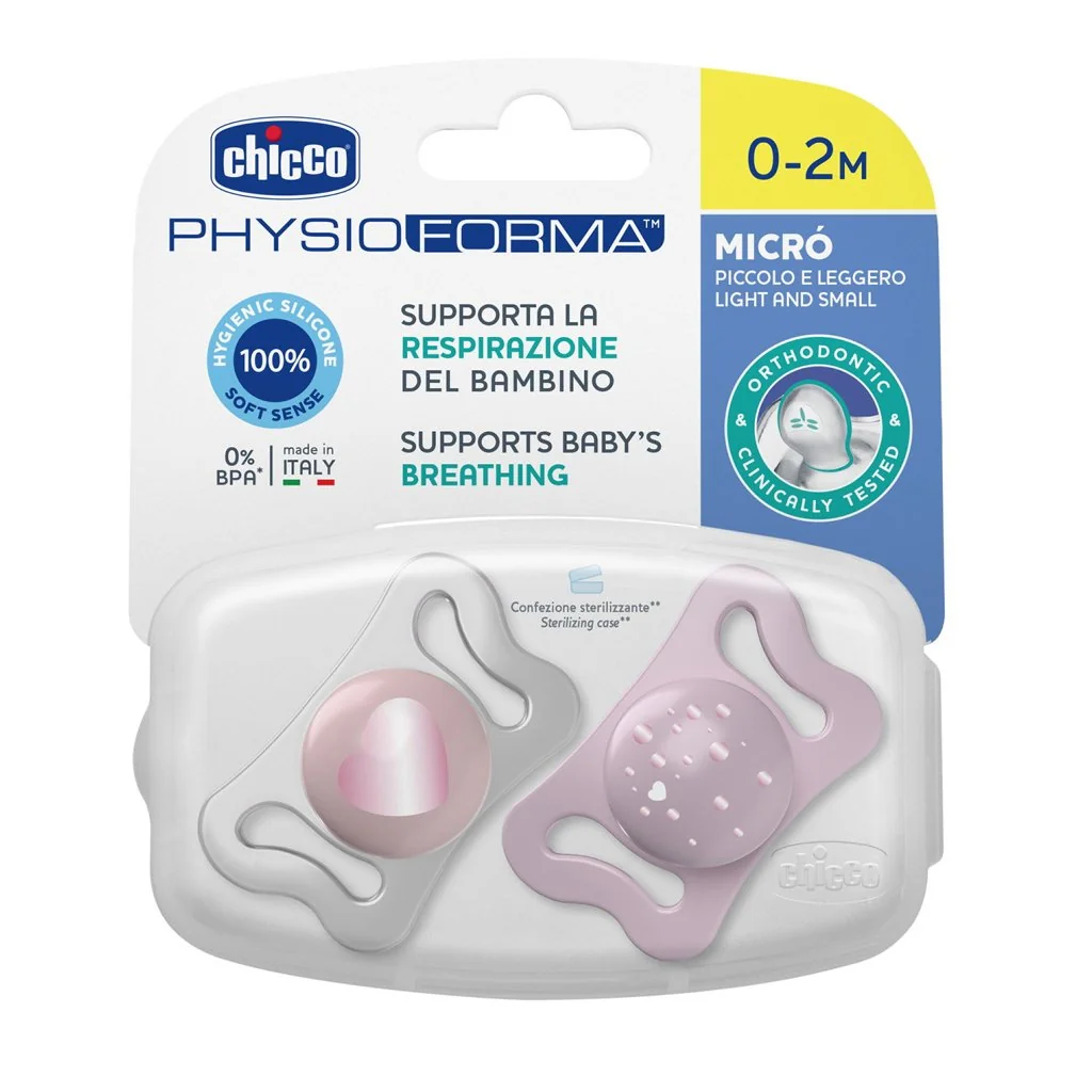Chicco Dudlík Physio Micro silikonový 0-2m holka 2 ks 