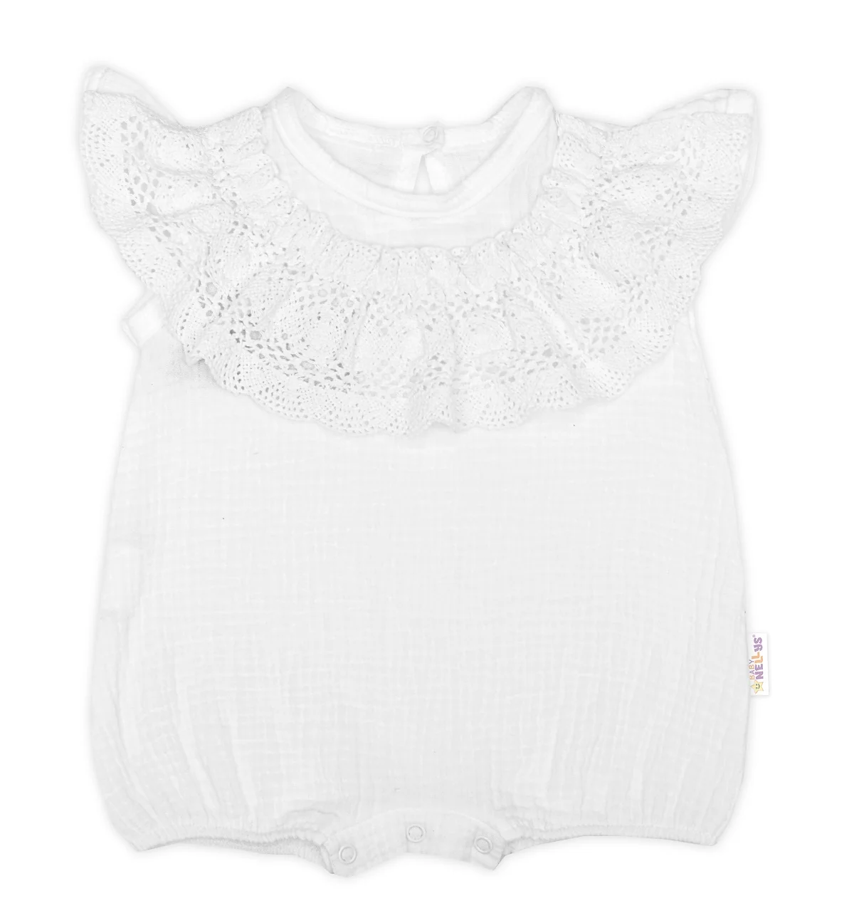 Baby Nellys Body s nohavičkami, mušelín s krajkou BOHO - bílé, vel. 86