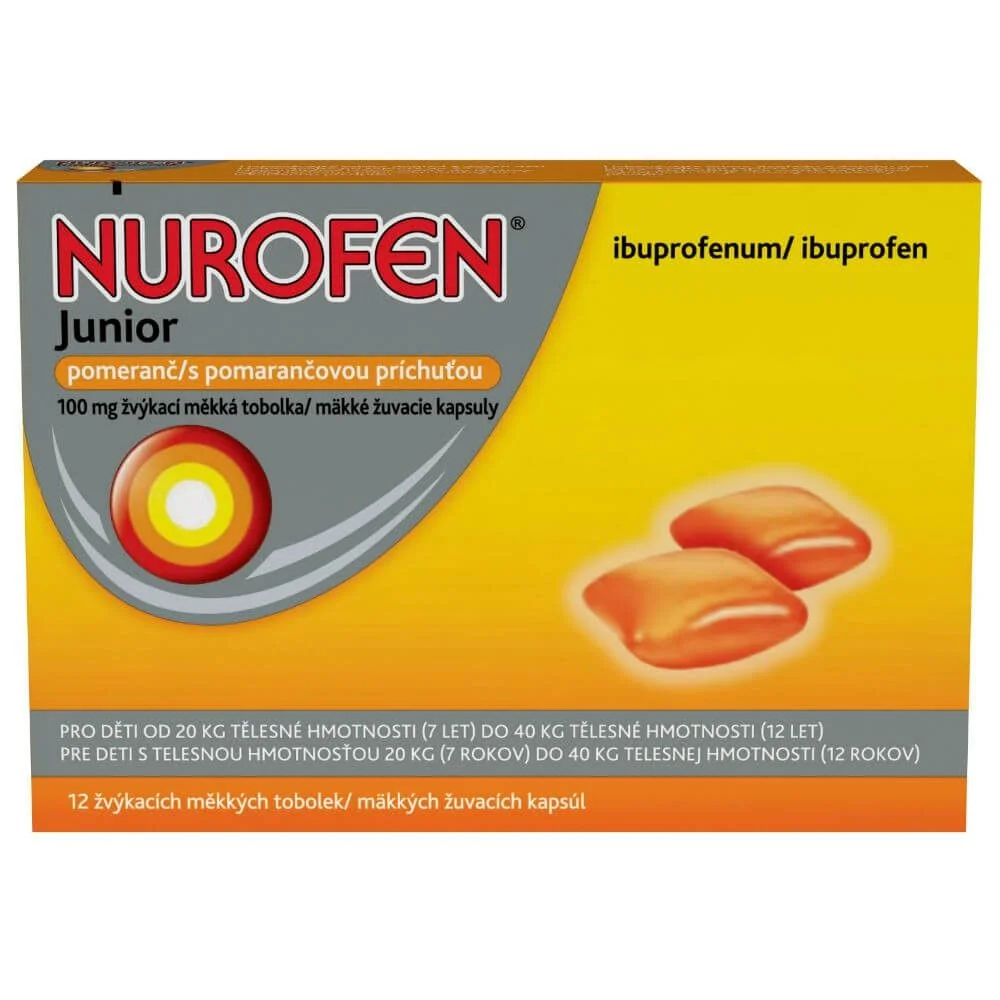 Nurofen Junior Pomeranč 100 mg 12 žvýkacích tablet