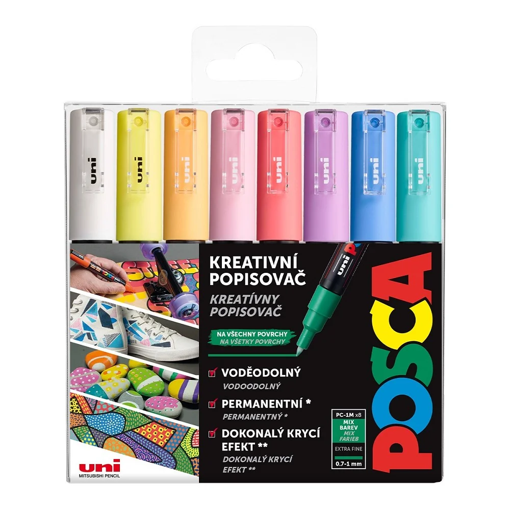 Posca Sada akrylových popisovačů - PC-1M, 0,7 - 1 mm, pastelové barvy (8 ks)