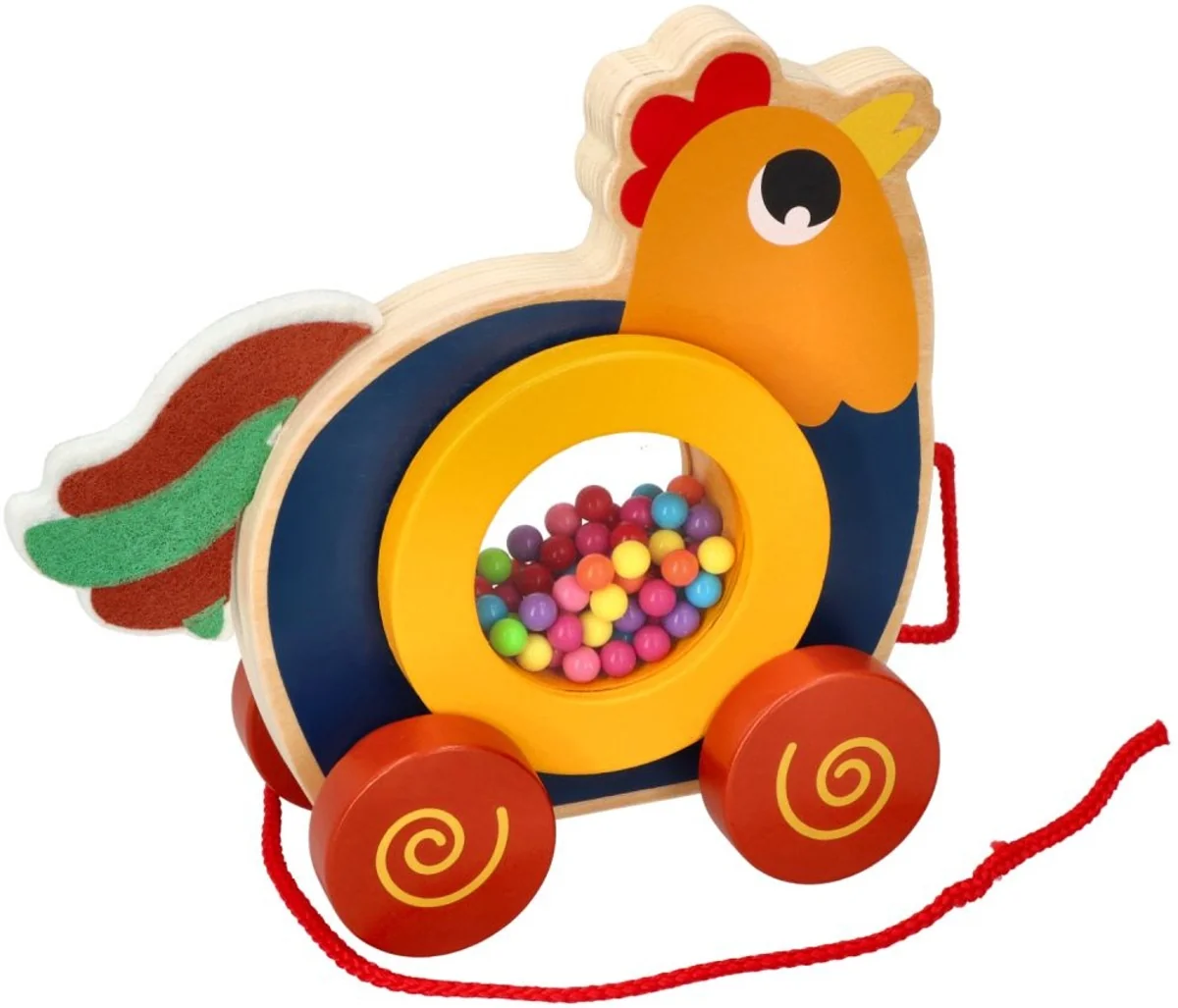 Adam Toys Edukační dřevěná tahací hračka - Kouhout s barevnýma kuličkama
