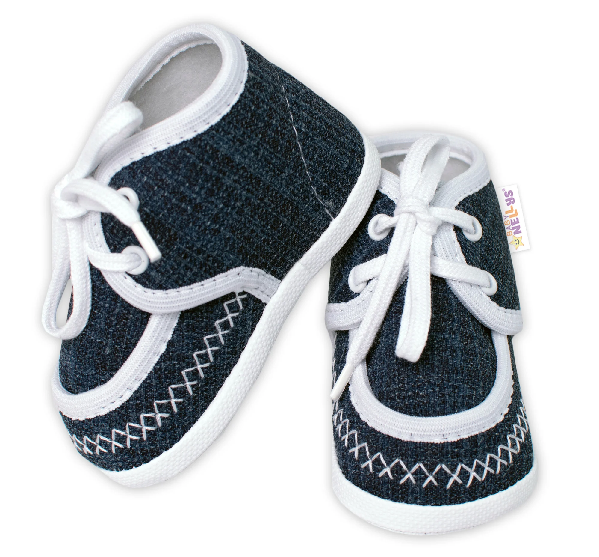 Baby Nellys Kojenecké capáčky/botičky s obšitím, jeans