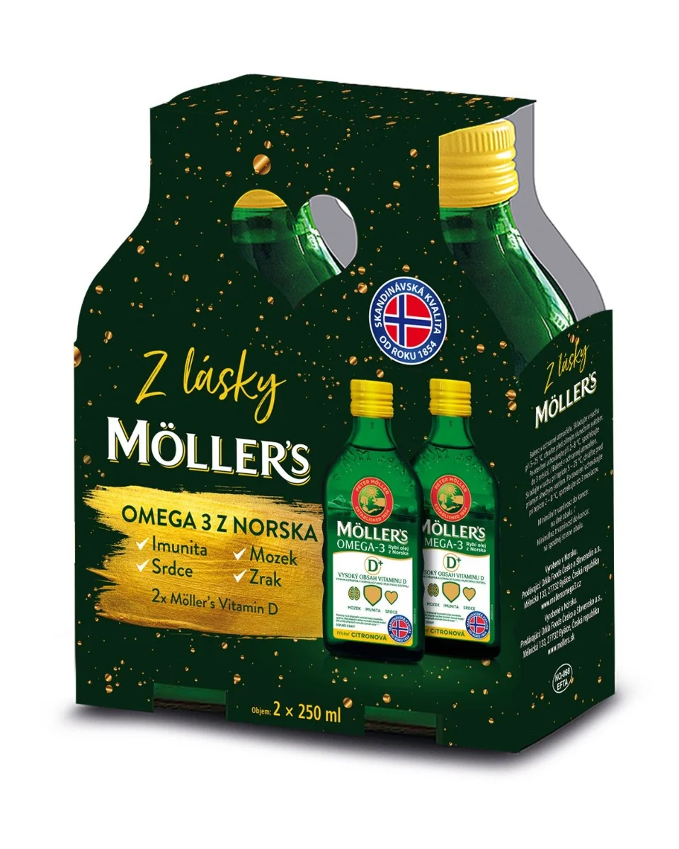 Mollers Omega 3 D+ dárkové balení 2x250 ml