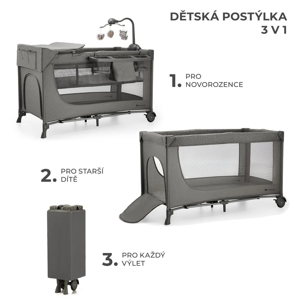 Kinderkraft Postýlka cestovní Joy 2 s doplňky Dark grey 