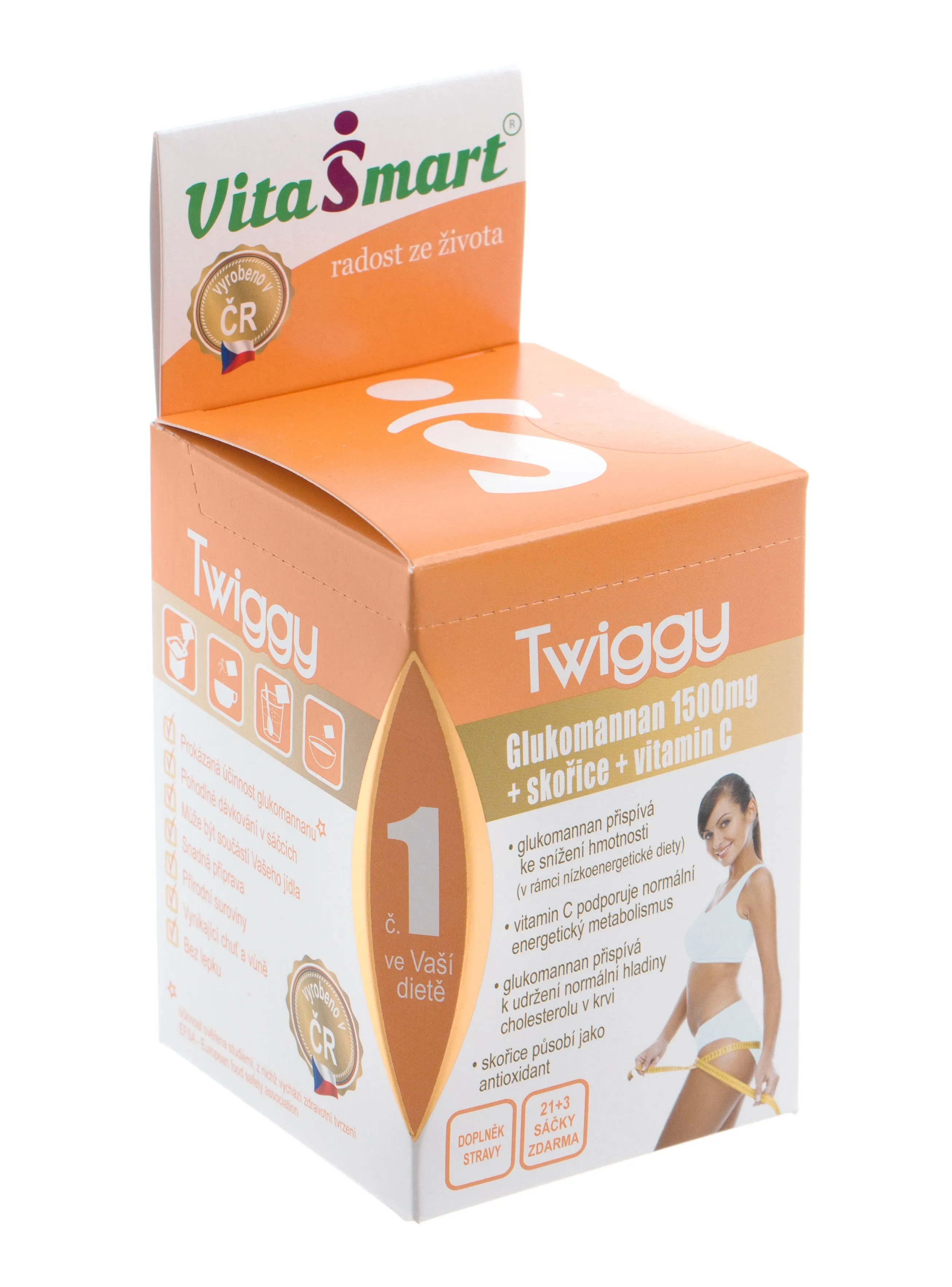 VitaSmart Twiggy Glukomannan 1500 mg + skořice + vitamin C citrus mix nápoj 24 sáčků