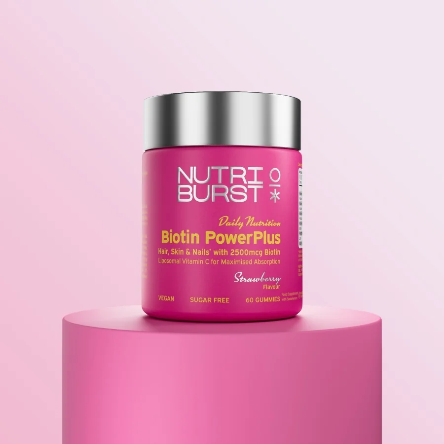 Nutriburst Biotin PowerPlus gummies pro vlasy, pleť a nehty 60 ks jahoda
