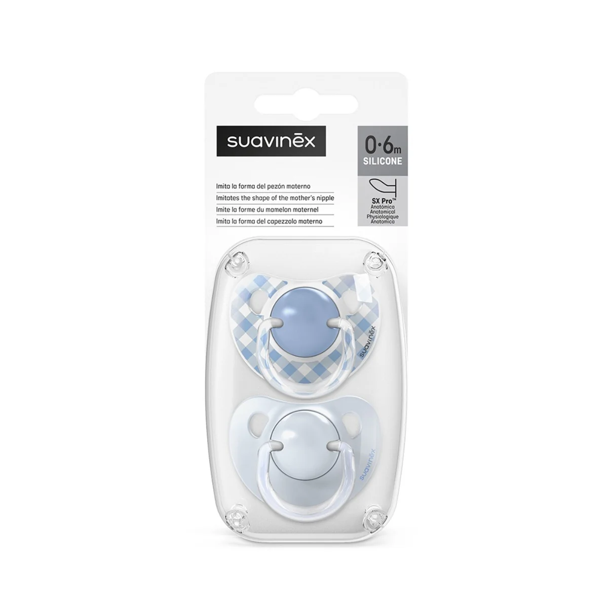 Suavinex Dudlík anatomický silikonový WILD 0-6m 2 ks modrý