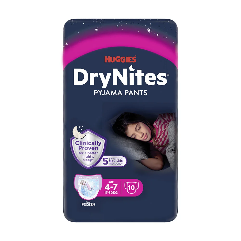 HUGGIES DryNites Girl 4–7 let 17–30 kg absorpční kalhotky 10 ks