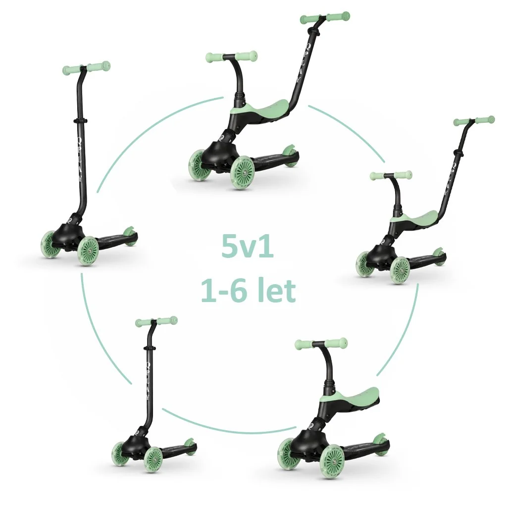 QPlay Koloběžka / odrážedlo Sema Evo s LED světly Jade Green, věk 1 - 6 let, do 50 kg