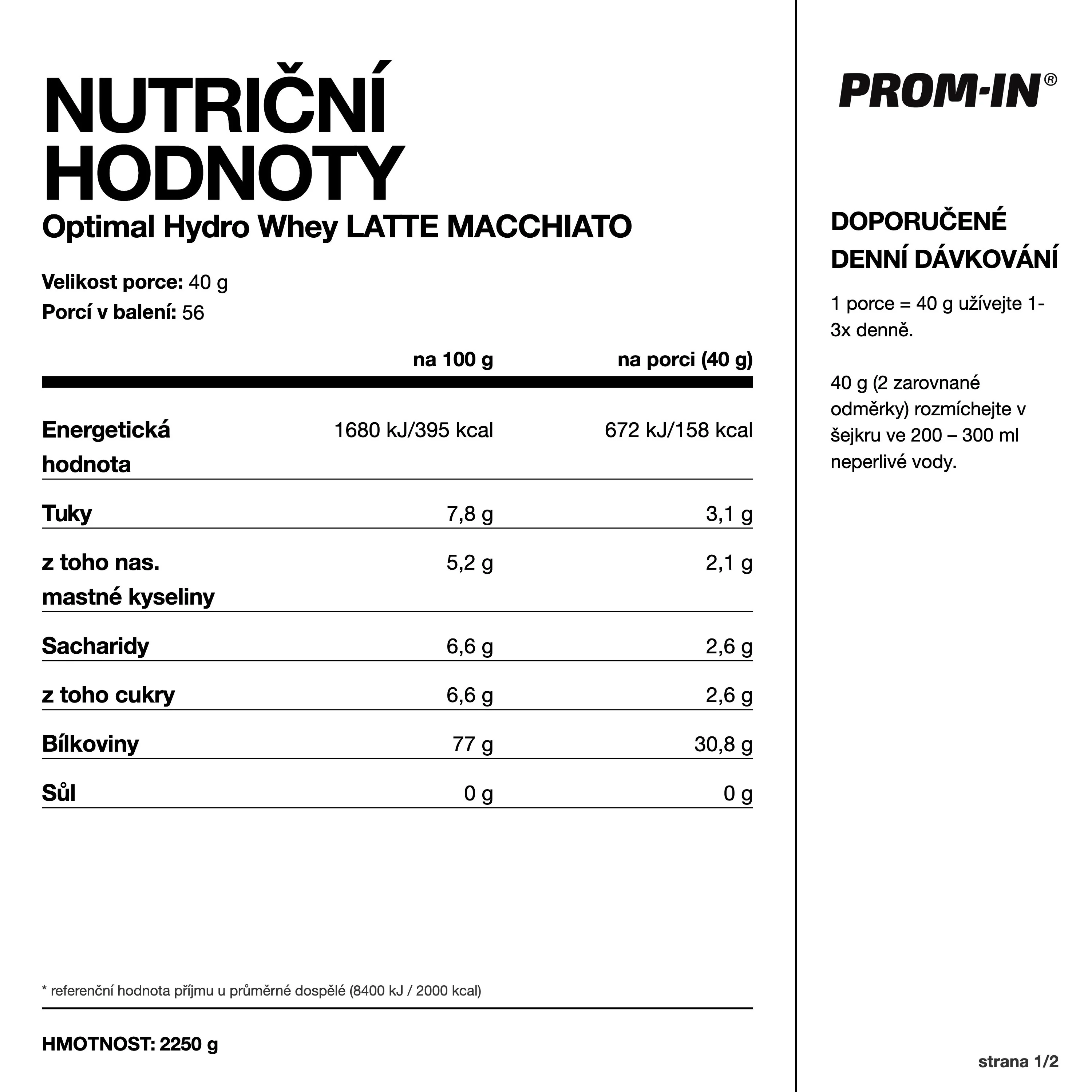 PROM-IN Hydro Optimal Latte macchiato 2250 g