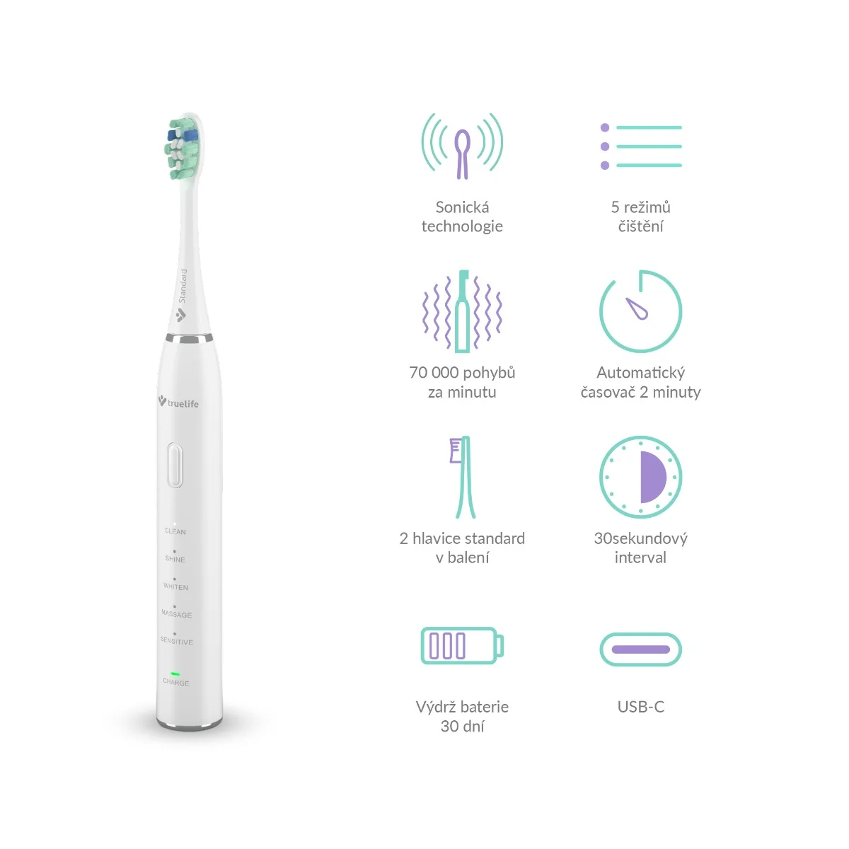 Truelife SonicBrush Clean30 sonický kartáček bílý