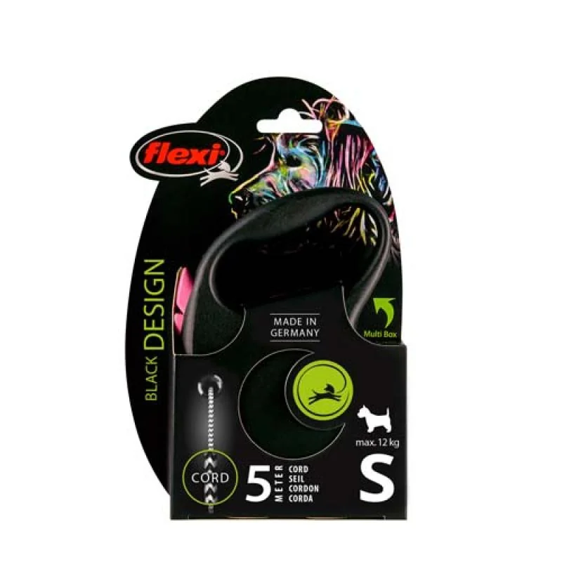 Flexi Vodítko Black Design lanko S růžové 5m