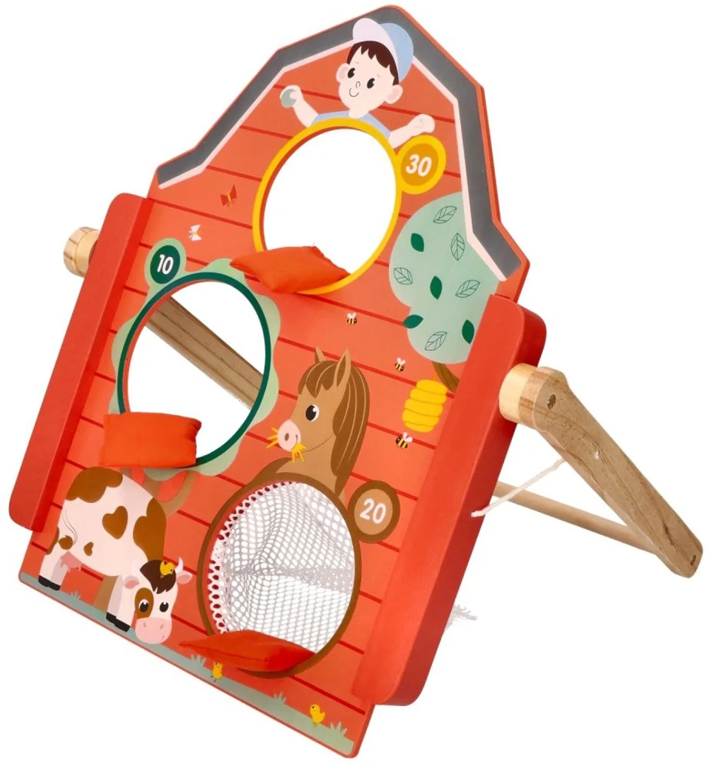 Adam Toys Aktivní dřevěná tabule na vhazování polštářků, Farma - červená