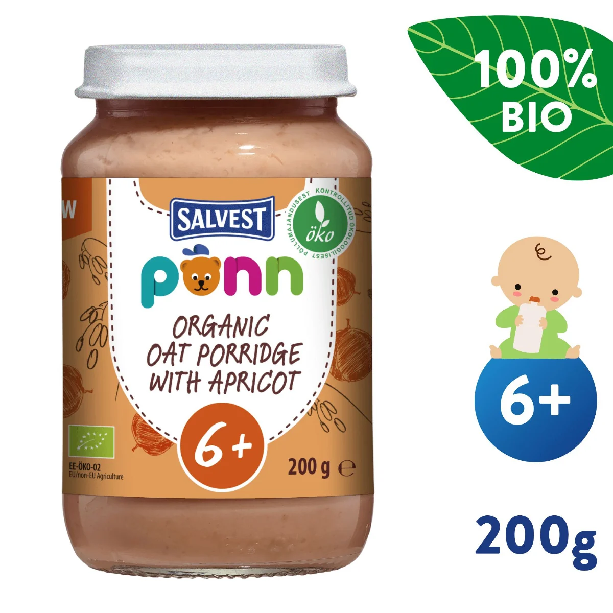 SALVEST Põnn BIO Meruňky s ovesnými vločkami 200 g