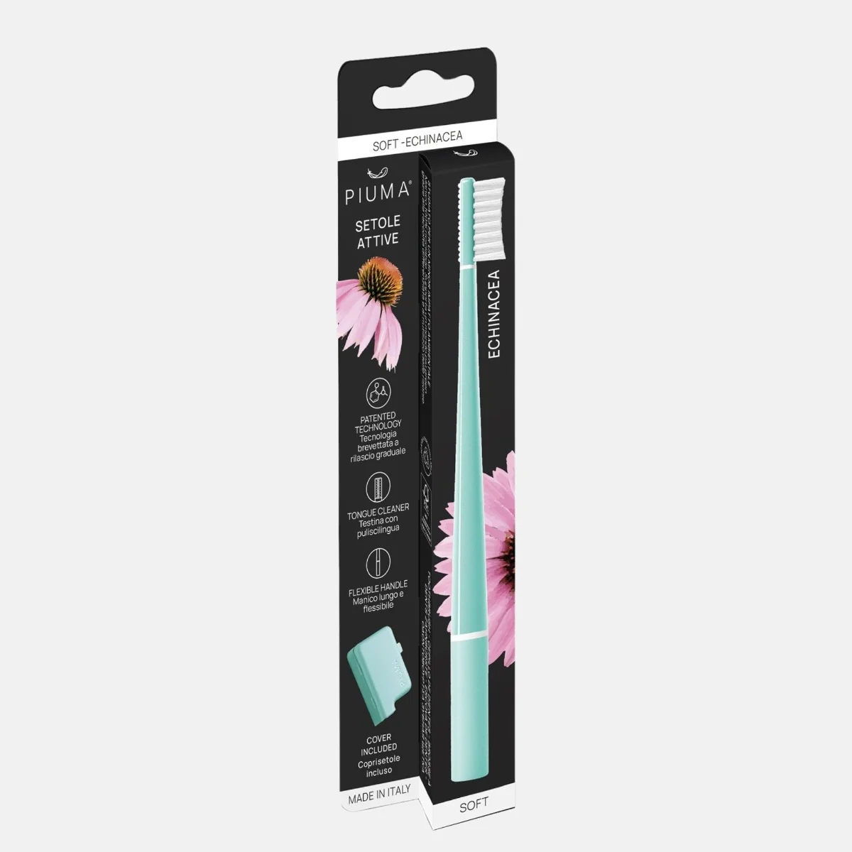 Piuma Zubní kartáček s echinaceou Soft 1 ks Aqua Green