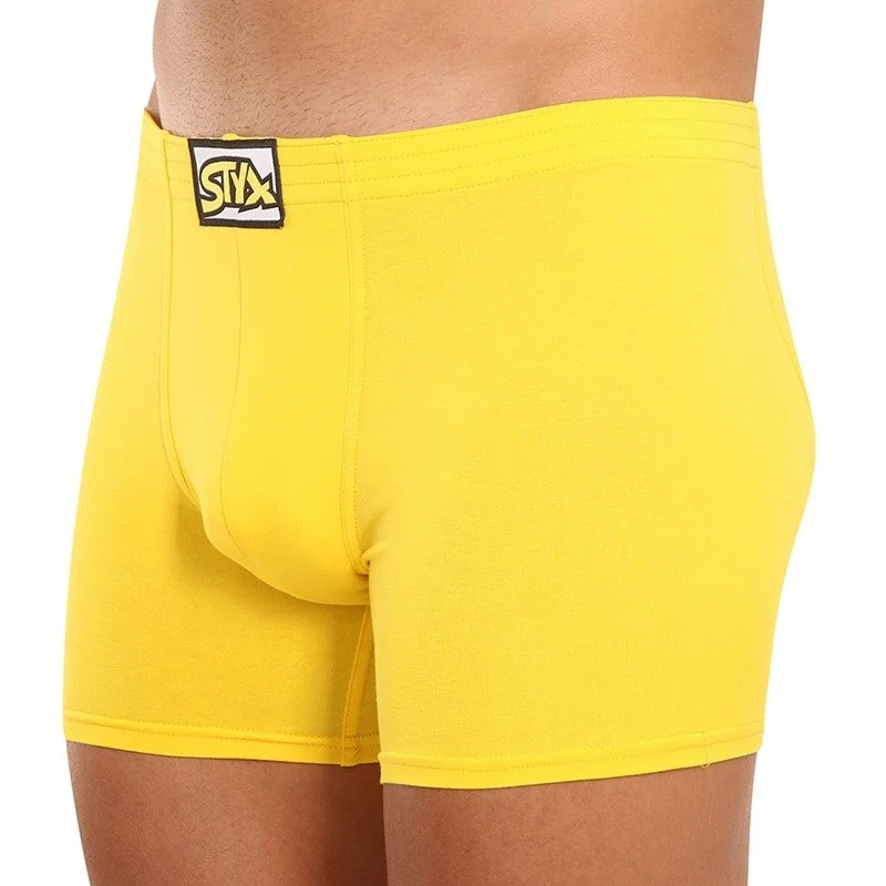 Styx Pánské boxerky long klasická guma žluté (F1068) XXL