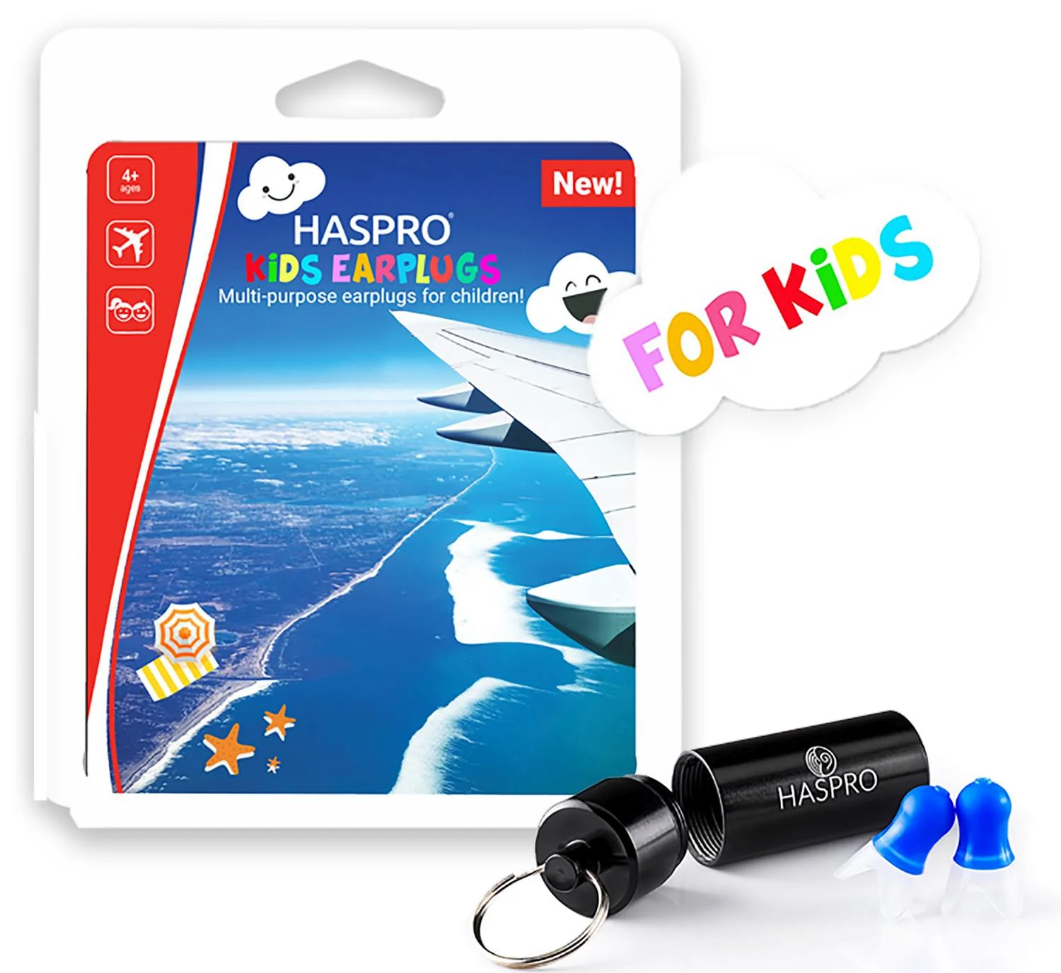 HASPRO Travel - Airplane špunty do uší na cestování pro děti, 1 pár / 2ks