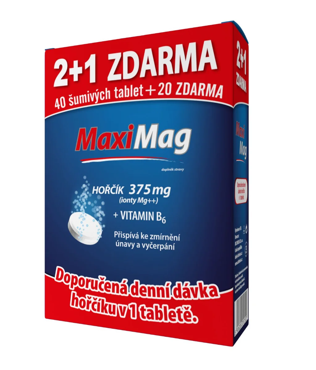 Zdrovit MaxiMag Hořčík 375 mg + B6 3x20 šumivých tablet 2+1 zdarma