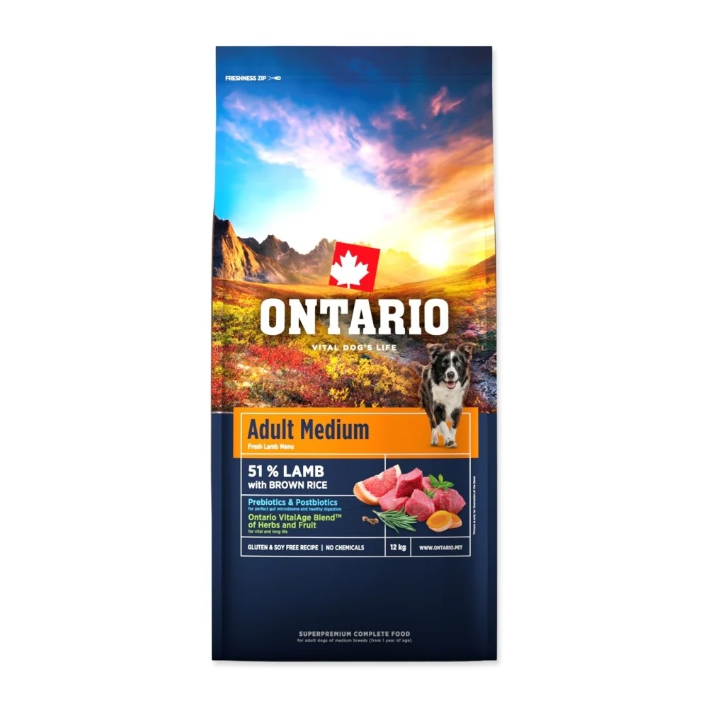 Ontario Adult Medium Lamb & Brown Rice krmivo 12 kg