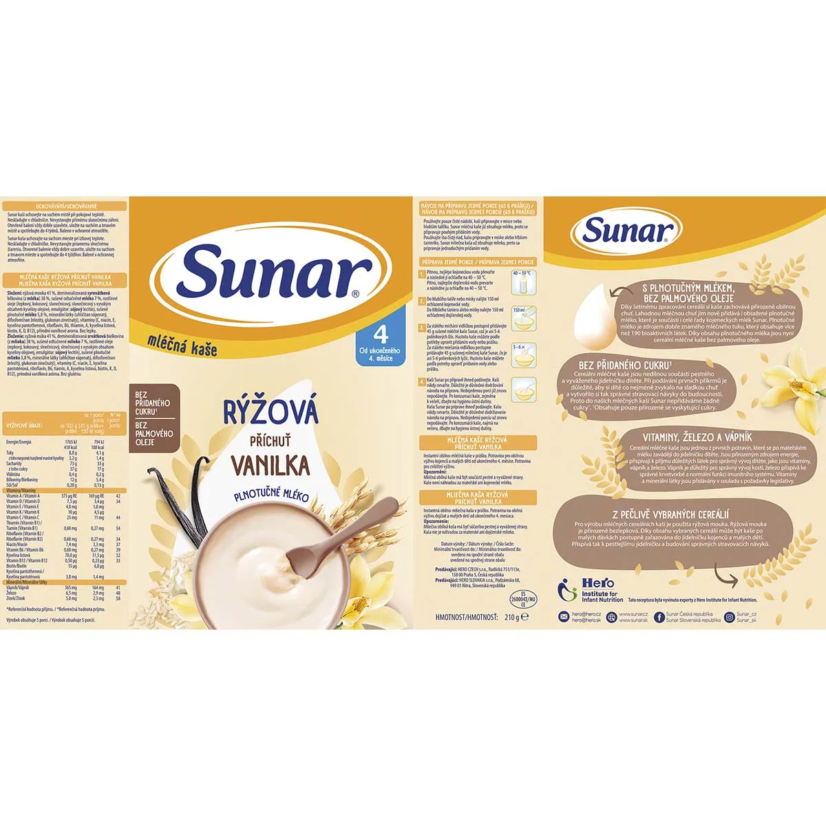 Sunar Mléčná rýžová kaše vanilková 210 g