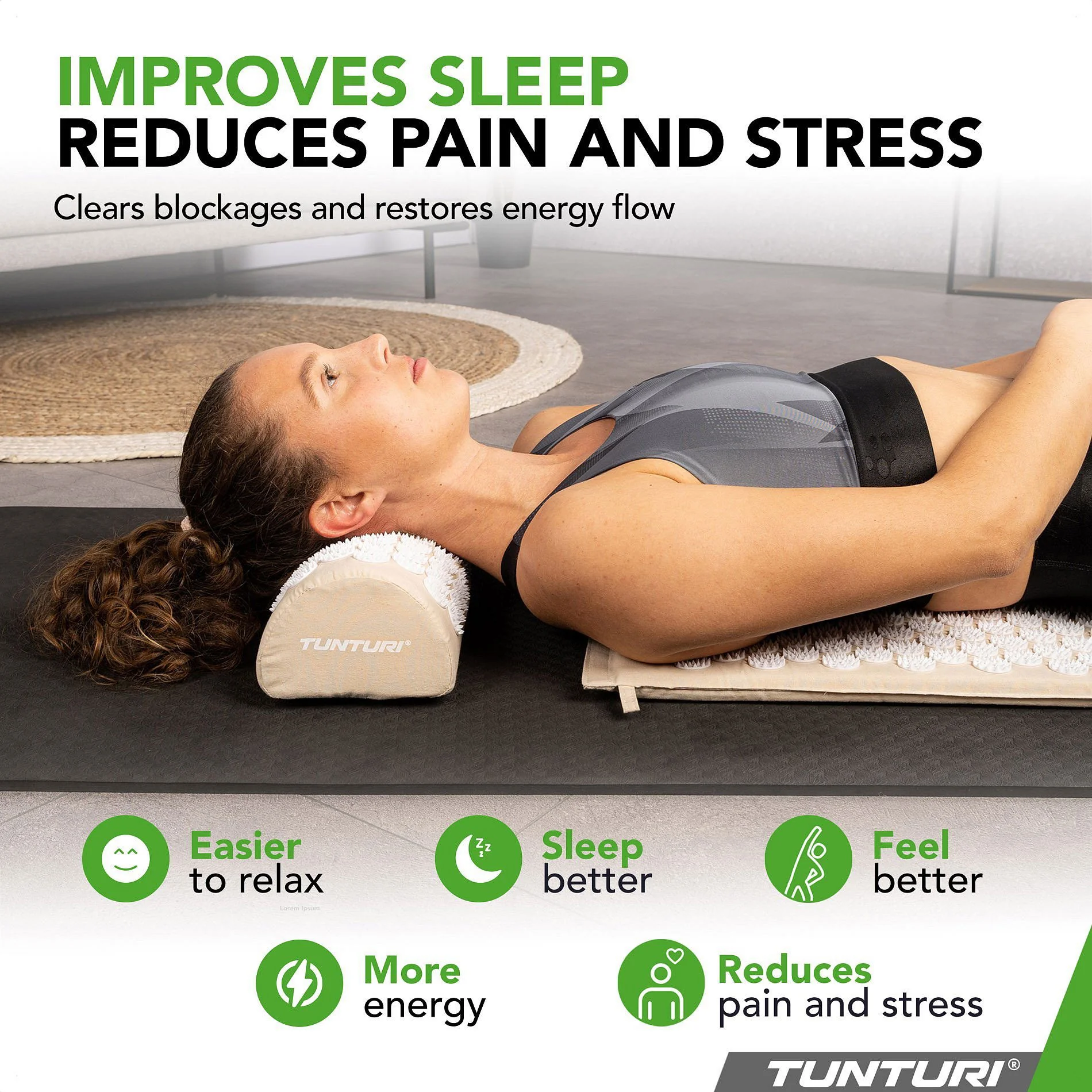 Tunturi Akupresurní podložka a polštář varianta Army zelená