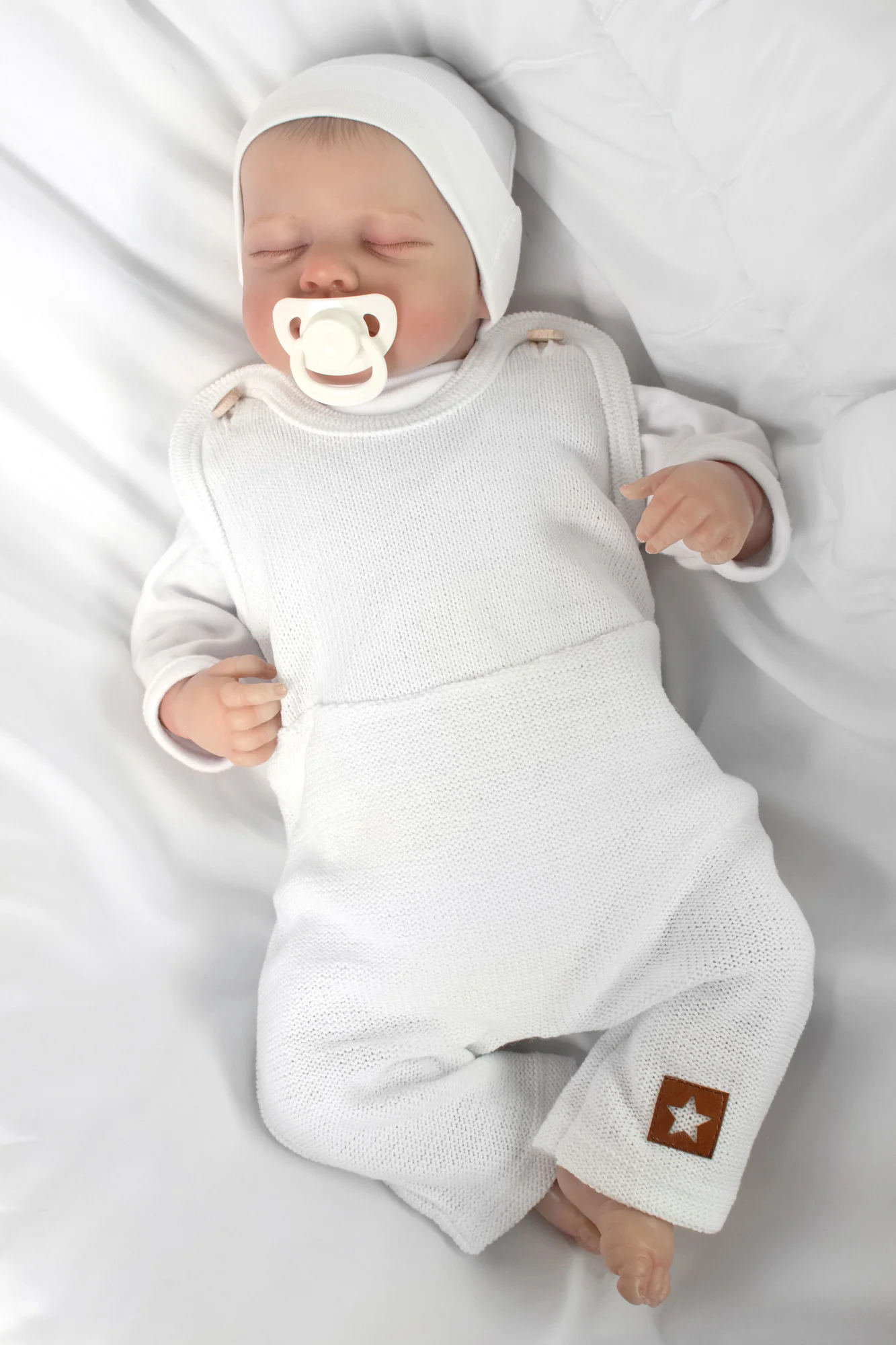 Baby Nellys Pletené láclové kalhoty Boy Star, bílé, vel.56