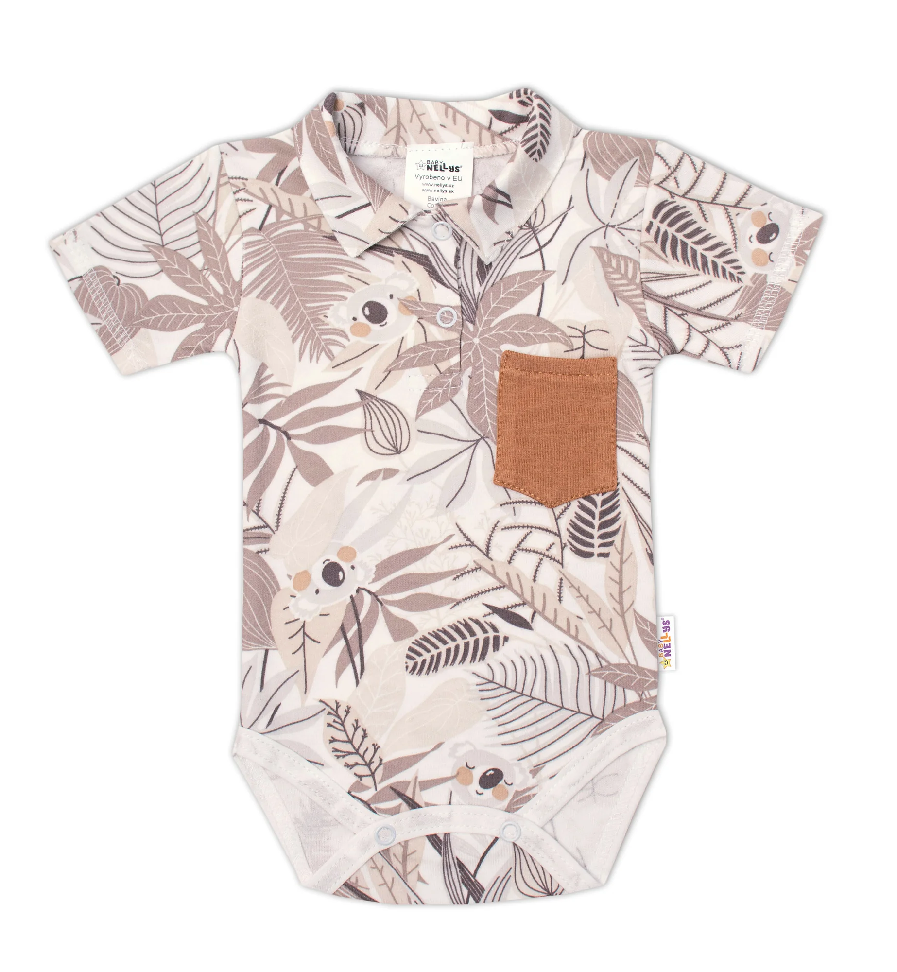 Baby Nellys 2-dílná sada body kr. rukáv, kraťásky, Koala - béžová, hnědá
