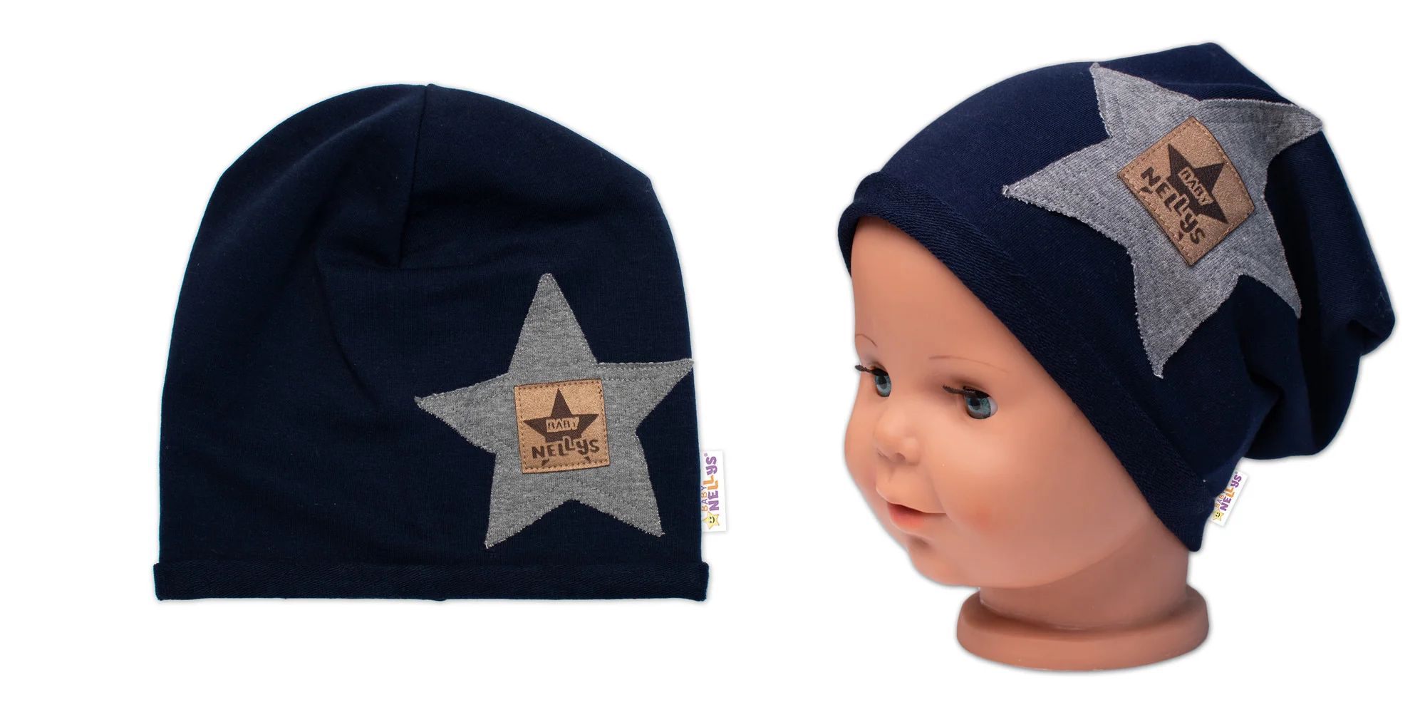 Baby Nellys Dětská čepice bavlna, Baby Star, granát vel. 104/134
