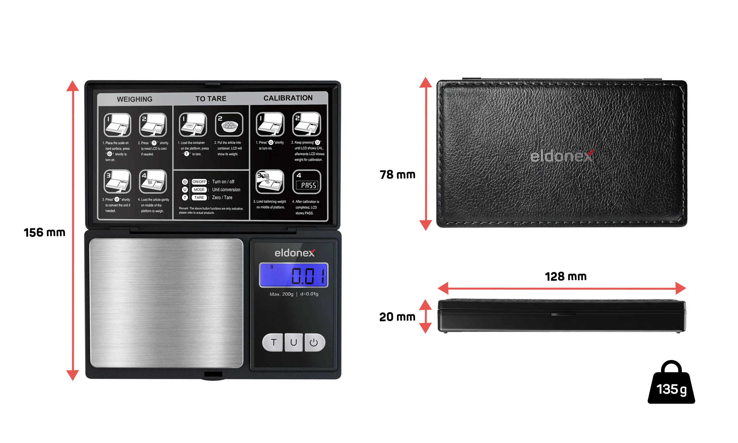 Eldonex PocketPro (0,01 g) přesná setinová váha černá