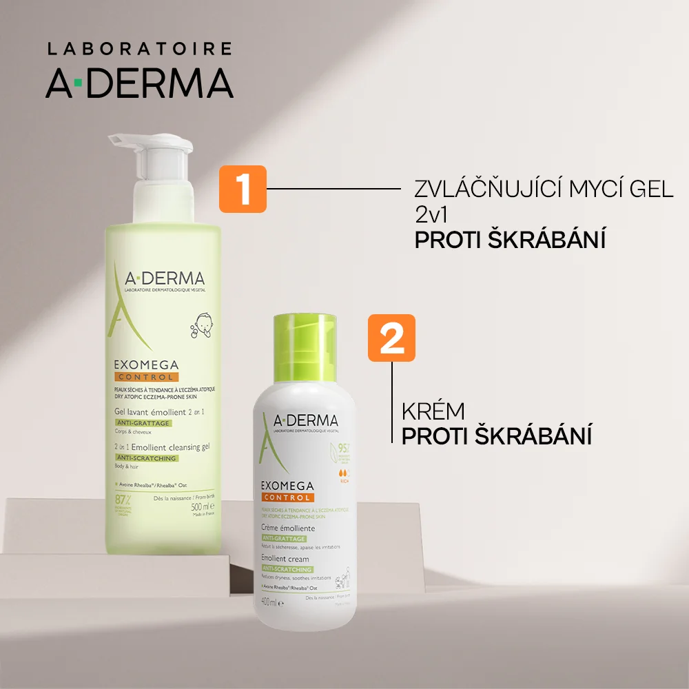 A-Derma Exomega Control zvláčňující mycí gel 2v1 pro suchou kůži se sklonem k atopii 500 ml
