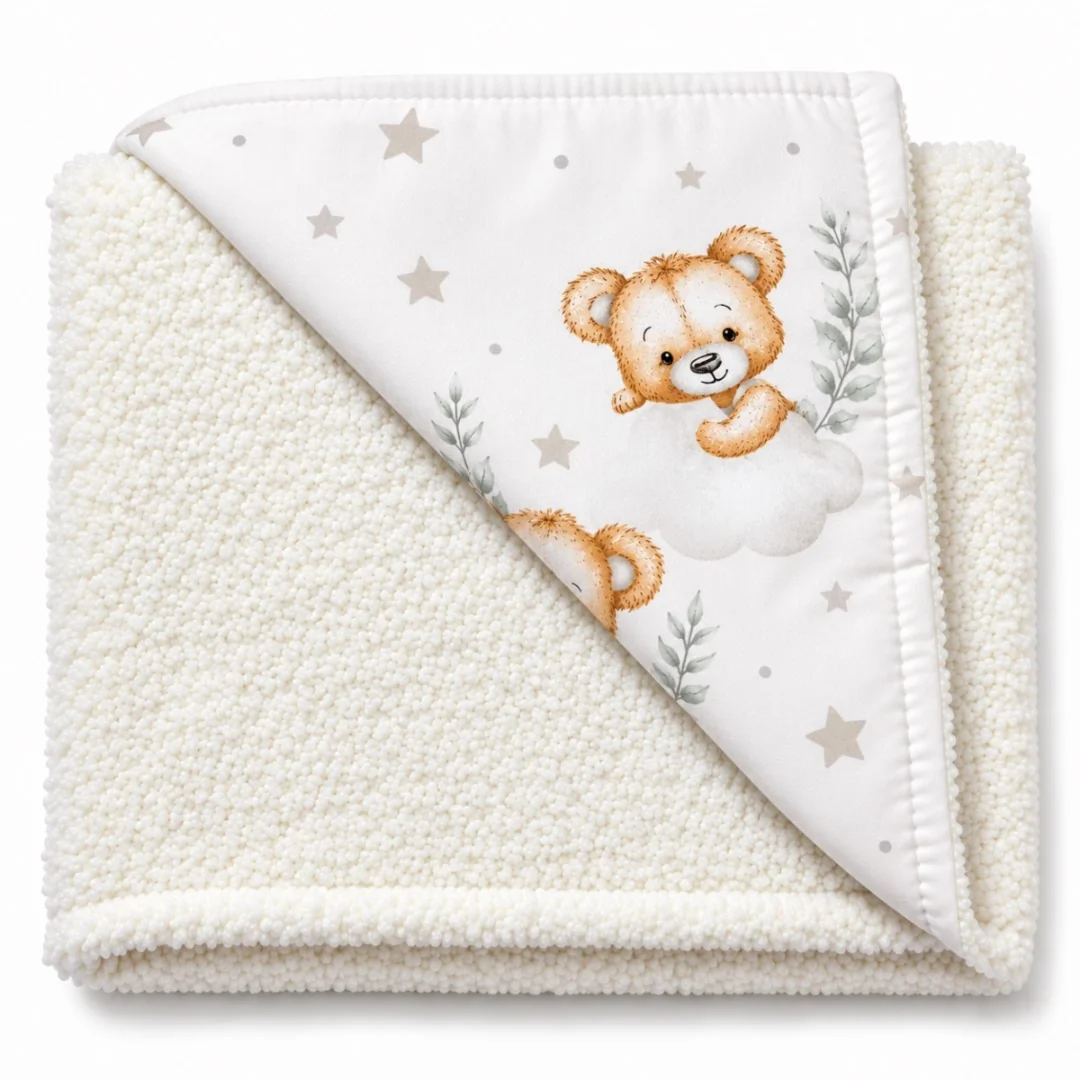Baby Nellys Dětská oboustranná deka beránek 90x75 cm, Sleepy Teddy, bílá, cream