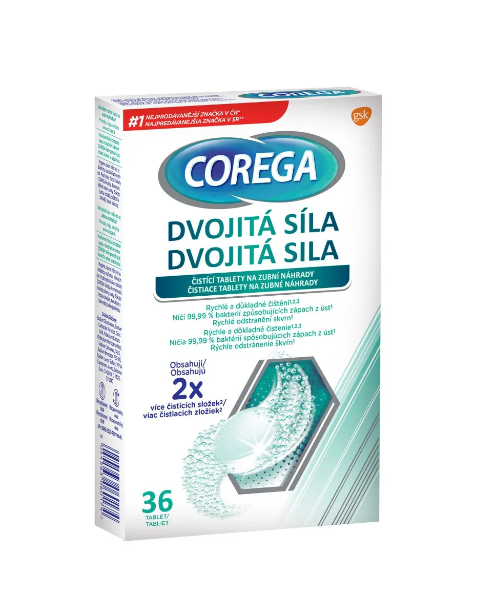 Corega Dvojitá síla Antibakteriální tablety 36 ks