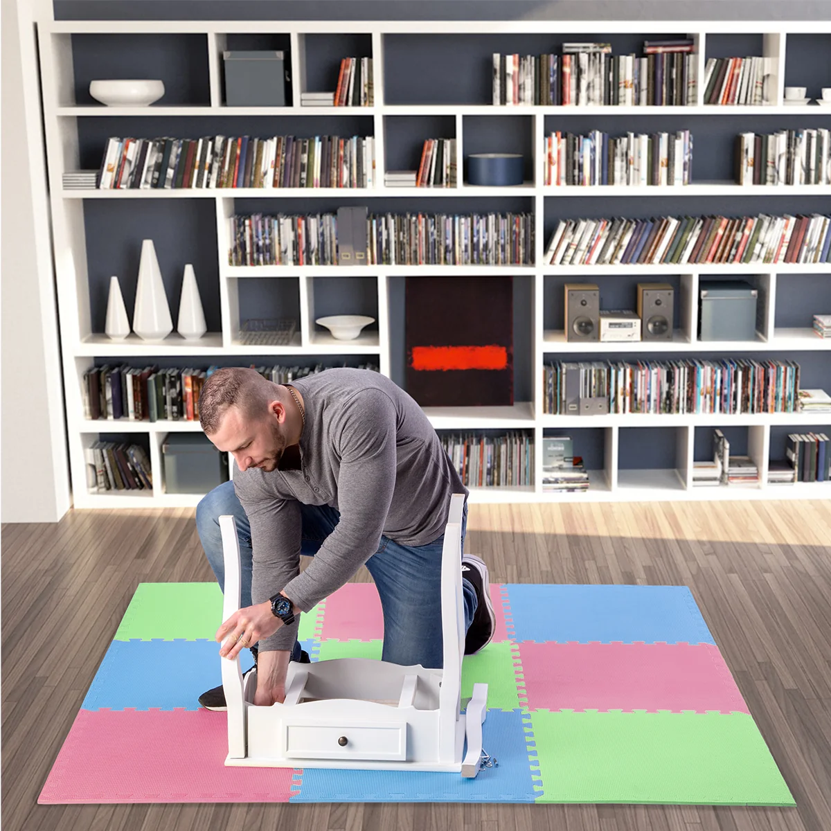 One Fitness Ochranná puzzle podložka MP10 zelená-modrá-červená